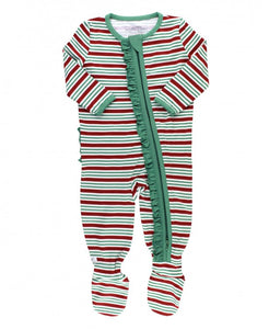 Girl's Peppermint Stripe Ruffled Footed Pajamas