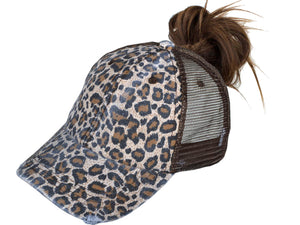 Leopard Pony Tail Trucker Hat