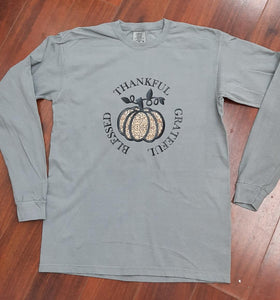 Thankful Grateful Blessed Leopard Pumpkin Tee Long Sleeve